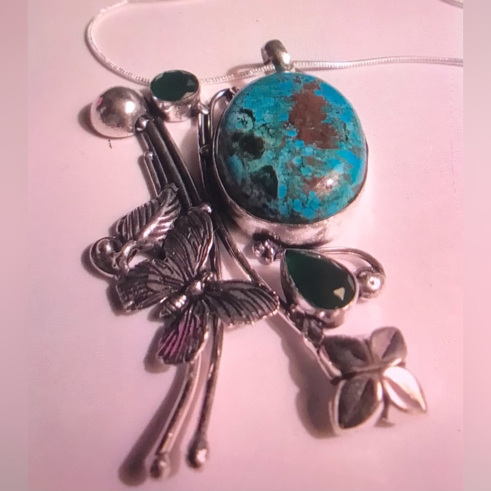 Turquoise Jade Stamped 925 Sterling Silver Necklace